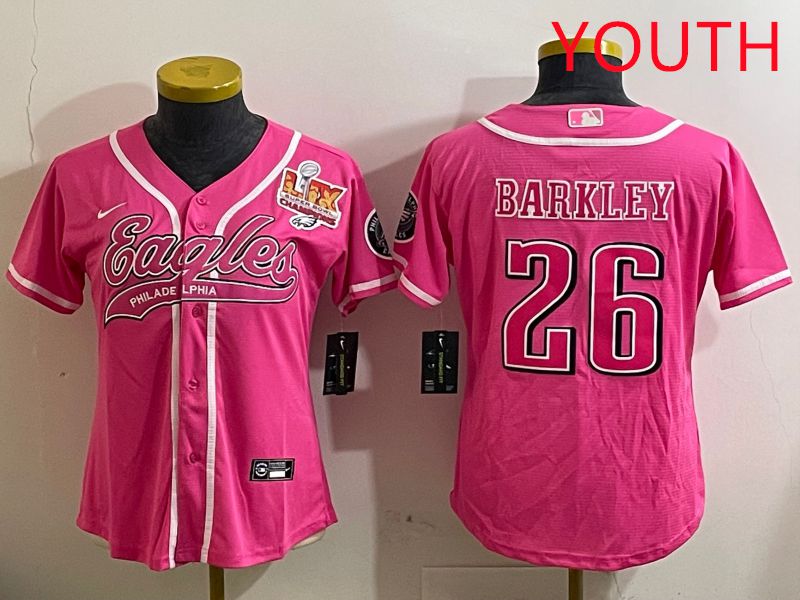 Youth Philadelphia Eagles 26 Barkley Pink Jointly Name 2025 Nike Limited NFL Jersey style 3